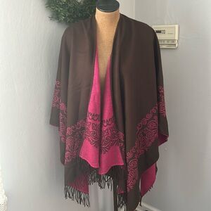 Fiori Di Firenze chocolate brown and raspberry pink wrap one size